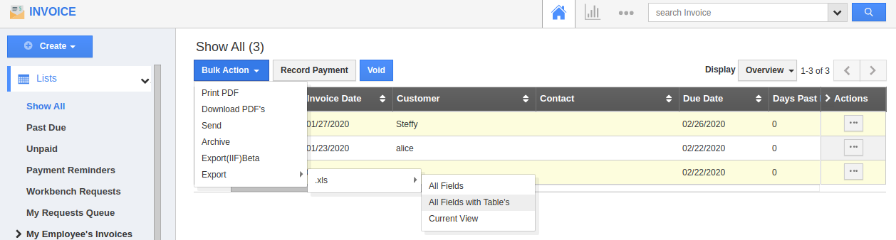 all fields with Tables